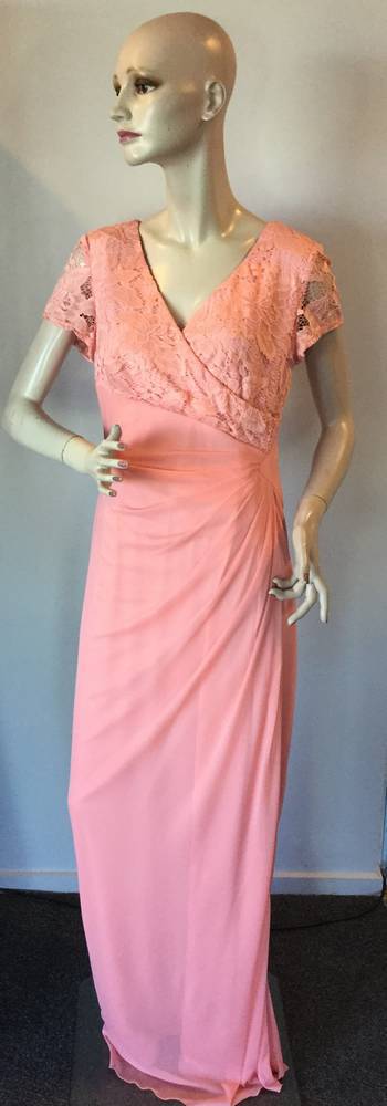 Chiffon and lace gown with V neck and capped sleeves - one only size 14