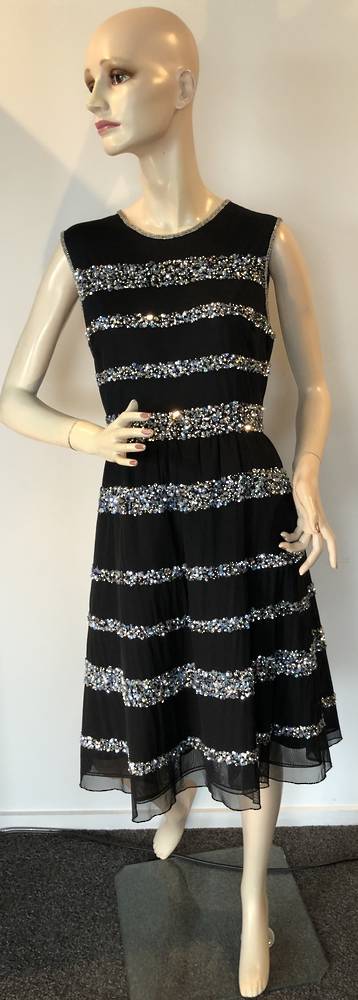 Black dress with sequin stripe - one only size 14