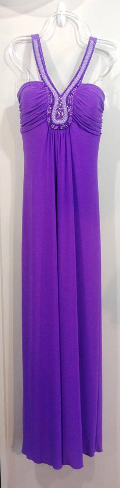 Purple teardrop neckline gown