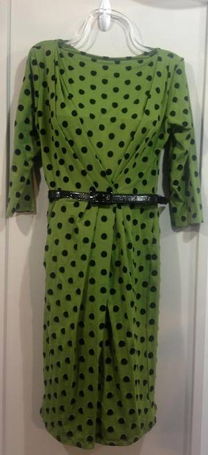 Green and black polka dot long sleeved dress - ON SALE
