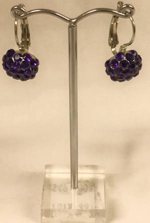 Dark purple crystal circular drop earrings