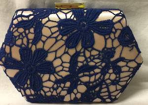 Royal blue lace and champagne clutch - one only