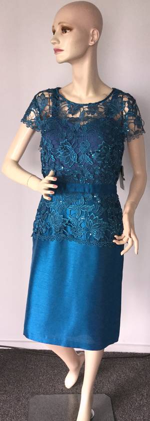 Dress with sequinned lace over shantung dress - size 8 only