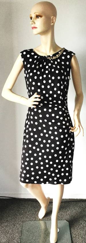 Black rouched dress with white spots - size 10 only