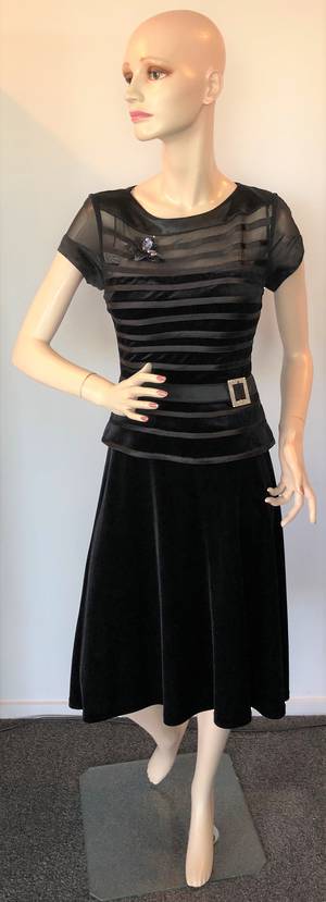 Black velvet peplum dress - one only size 10
