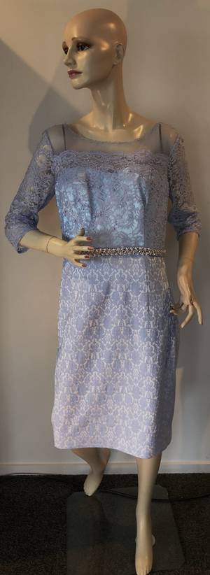 Ice powder blue lace and embossed dress - size 14 only