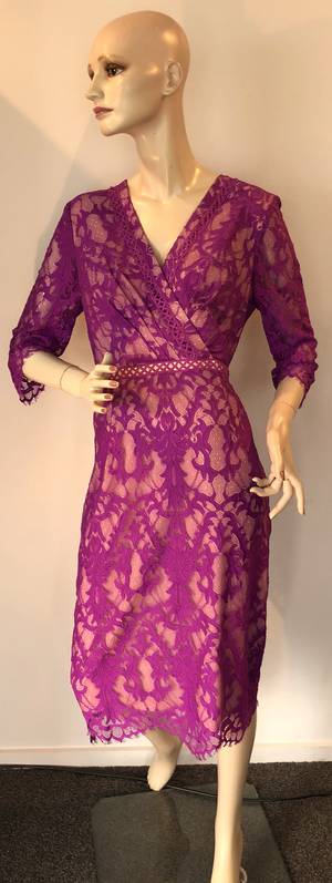 Fuchsia lace over nude lining dress - size 10 only