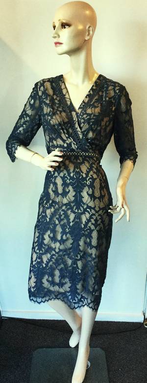 Teal lace over nude lining dress - size 12 only